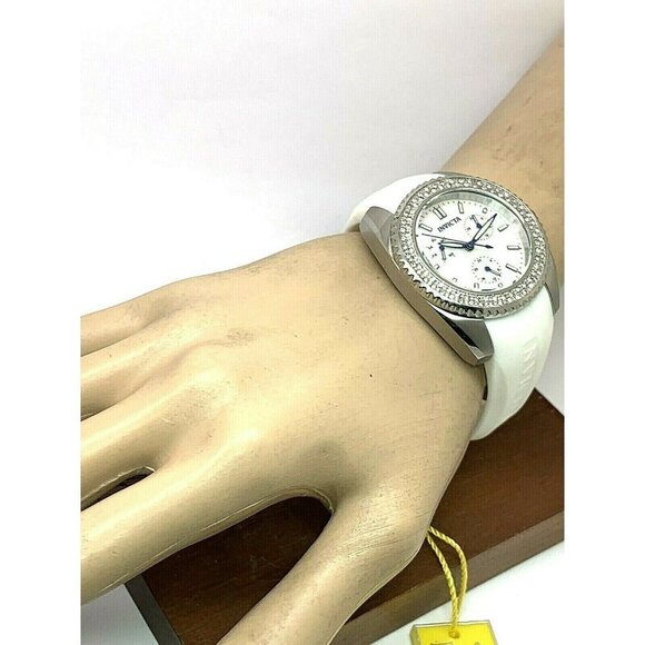 Invicta Women\'s Watch 28486 Angel 38mm White Dial Crystals Accent Rubber Strap